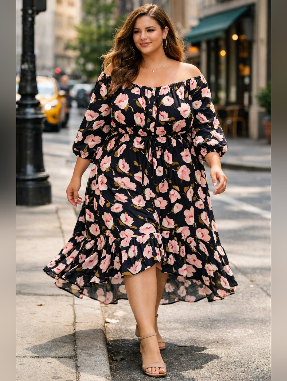 Just Found 100% Rayon Plus-Size Off/On Shoulder Black Floral Maxi Dress 2X NEW